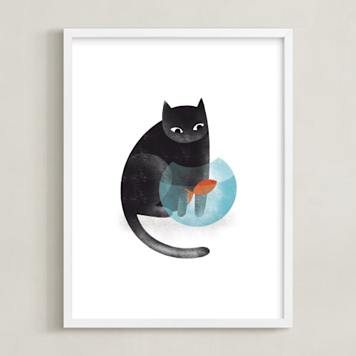 This is a black kids wall art by Farinaz Vaseghi called black cat and goldfish