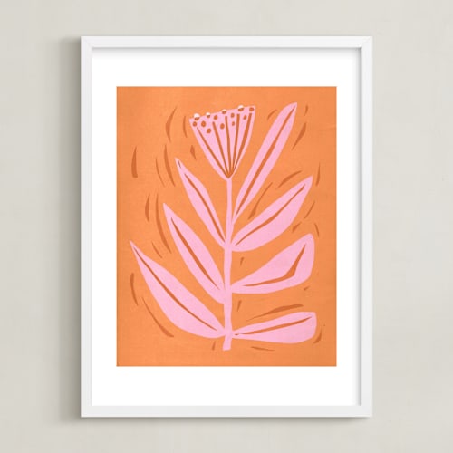 This is a peach sorbet kids wall art by Brandie Stonge called tall flower