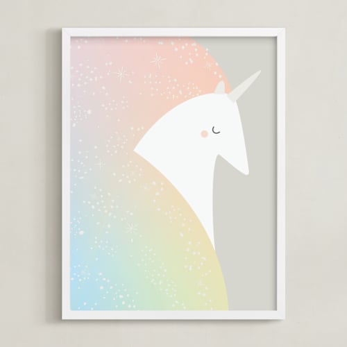 This is a blush kids wall art with standard by Lori Wemple called unicorn