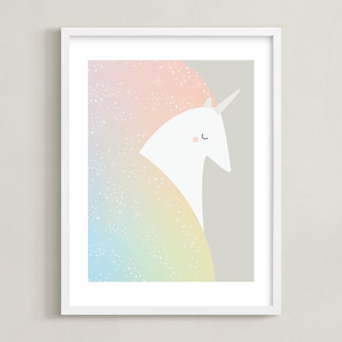This is a blush kids wall art by Lori Wemple called unicorn