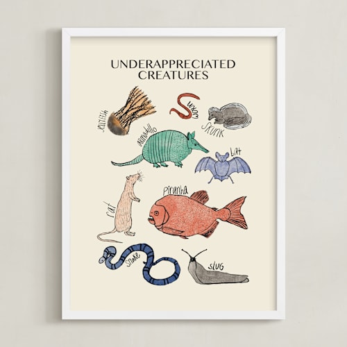 This is a turquoise sea green kids wall art with standard by Kellie Dykast called underappreciated creatures