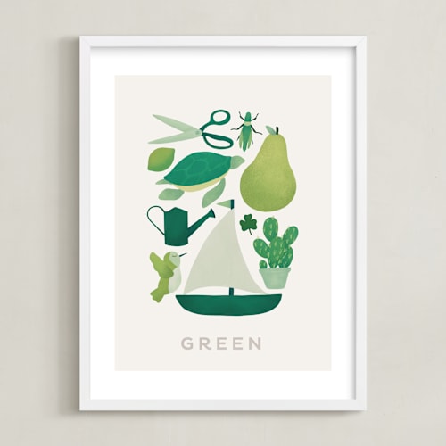 This is a green kids wall art by Ana Peake called ten green things