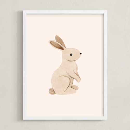 This is a beige kids wall art by Vivian Yiwing called baby rabbit