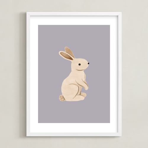 This is a purple kids wall art by Vivian Yiwing called baby rabbit