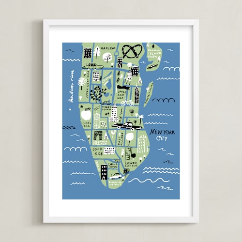This is a ocean blue kids wall art by Jordan Sondler called i love new york