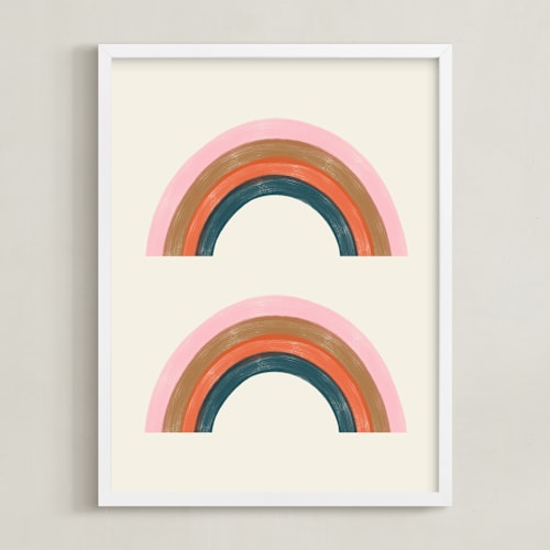 This is a delicate pink kids wall art by Emanuela Carratoni called double vintage rainbow