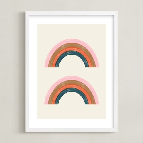 This is a delicate pink kids wall art by Emanuela Carratoni called double vintage rainbow