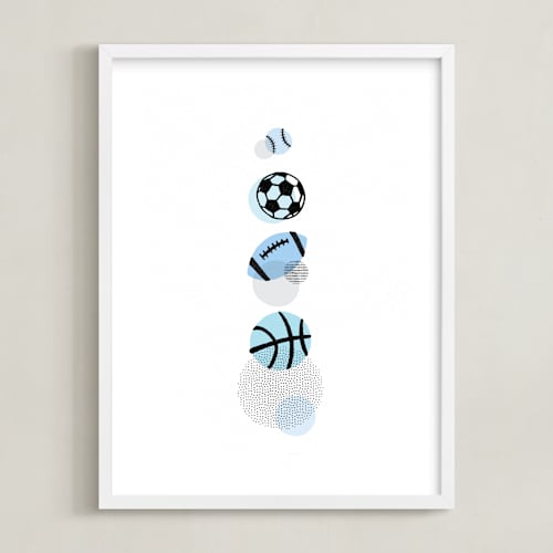 This is a periwinkle kids wall art by Jessie Steury called pop art sports