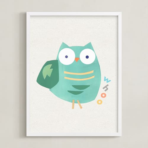 This is a owl mint kids wall art by AlisonJerry called happy owl