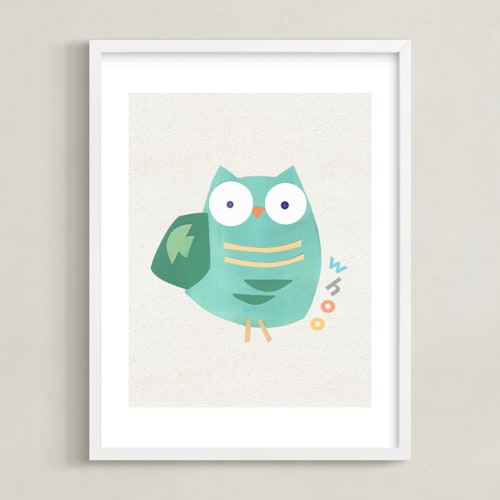 This is a owl mint kids wall art by AlisonJerry called happy owl