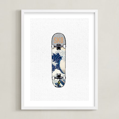 This is a blues and grays kids wall art with standard by Celeste Duffy called sk8 deck - wave