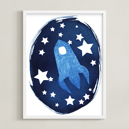 This is a prussian blue kids wall art by raven erebus called to the stars and beyond