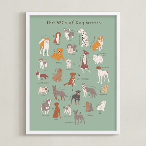 This is a mint kids wall art by Vera Lim called abcs of dog breeds