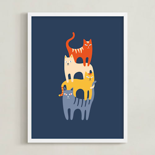 This is a navy kids wall art by Nieves Herranz called catstack