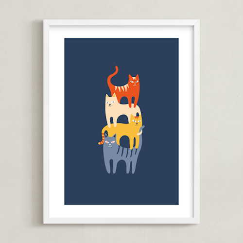 This is a navy kids wall art by Nieves Herranz called catstack