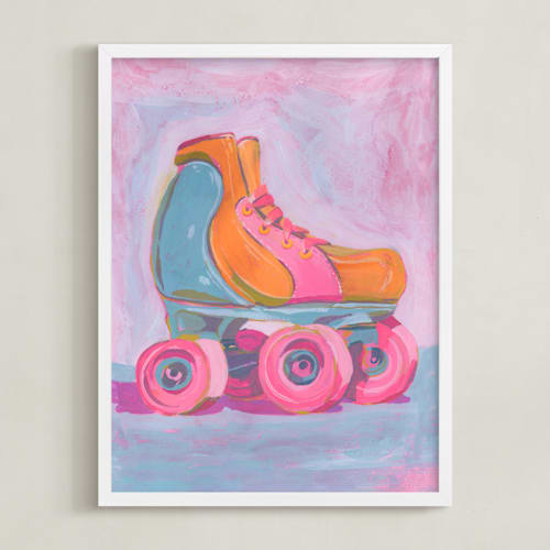This is a bubblegum pink kids wall art with standard by Lucrecia Caporale called roller skater joy