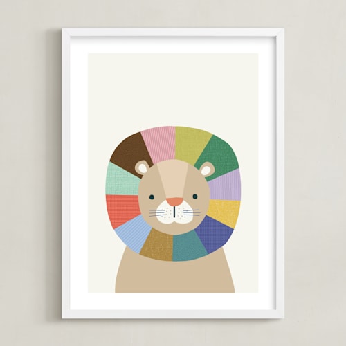 This is a rainbow kids wall art with standard by Kelly Watkins called quilted lion