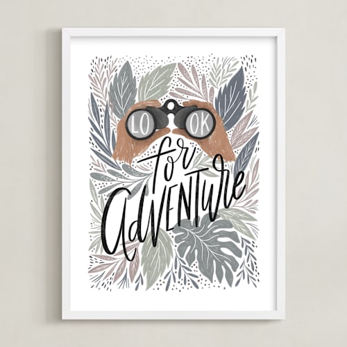 This is a neutral kids wall art by Alethea and Ruth called look for adventure