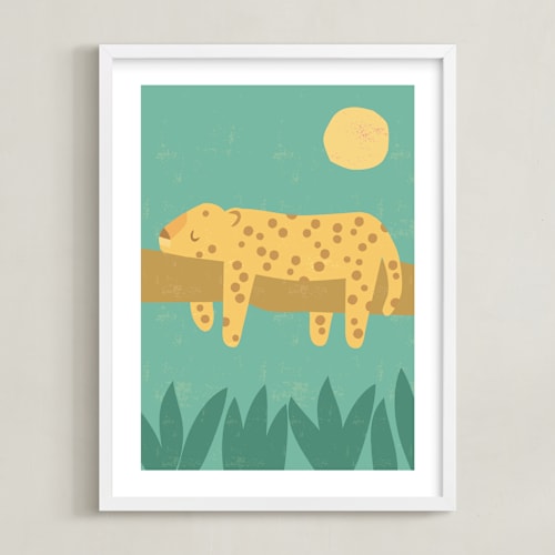 This is a jade kids wall art with standard by Angela Thompson called jungle siesta