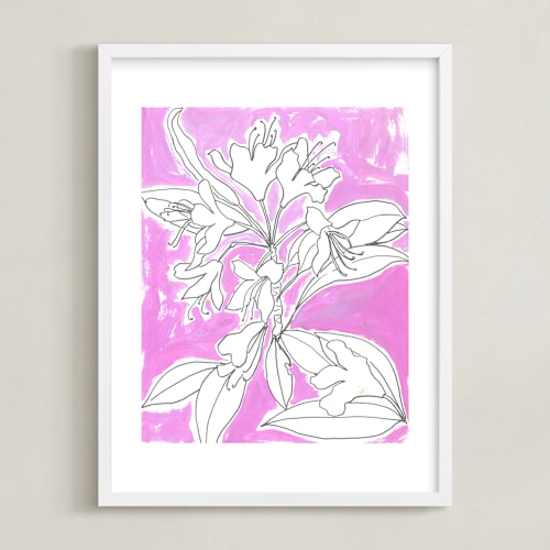 This is a violet pink azalea kids wall art by Lise Gulassa called lush botanical gallery ii
