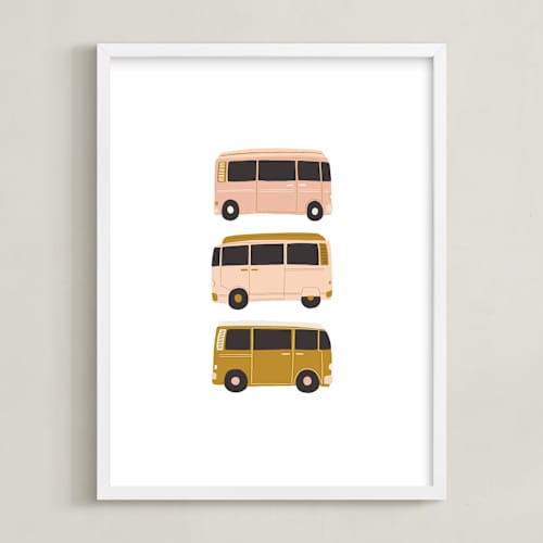This is a dusty rose kids wall art by Alicia Schultz called vintage van crew