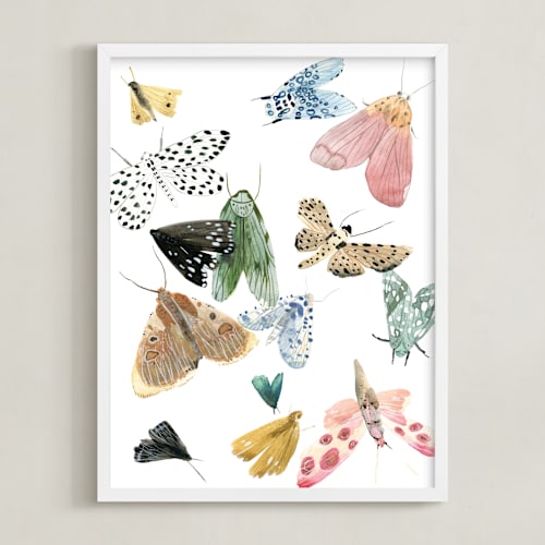This is a moss green kids wall art with standard by Emilie Simpson called moths