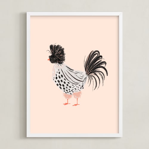 This is a light pink kids wall art by SALLY MURPHY called spotted hen