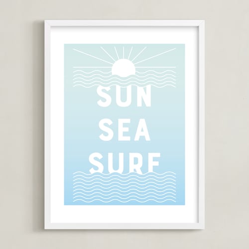 This is a sky blue kids wall art by Lisa McLean called seaside vibes