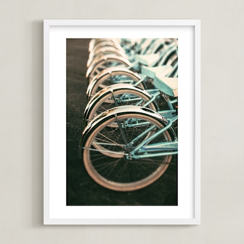 This is a light blue kids wall art by ALICIA BOCK called let's all ride