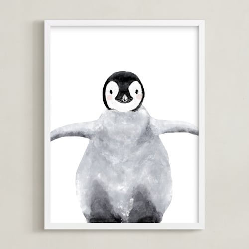 This is a antarctic grey kids wall art by Cass Loh called baby animal penguin