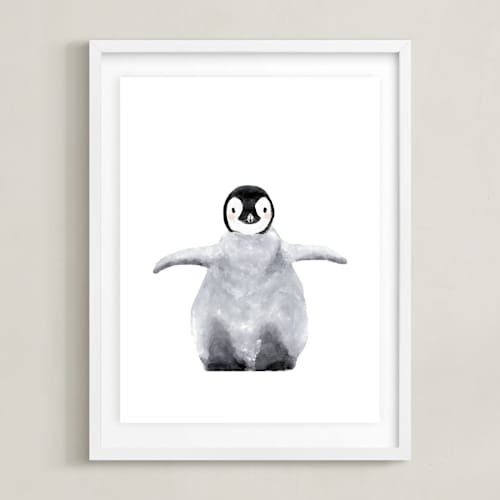 This is a antarctic grey kids wall art by Cass Loh called baby animal penguin