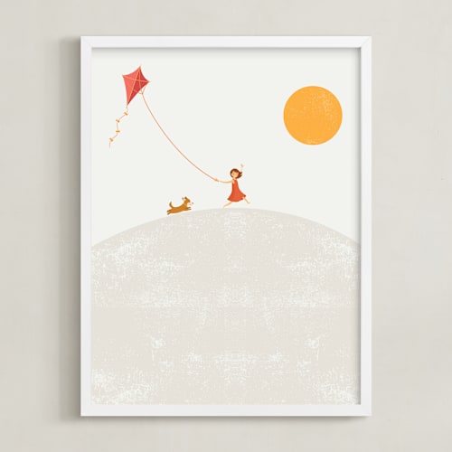 This is a happy orange kids wall art by David Michuki called over the hill