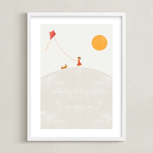 This is a happy orange kids wall art by David Michuki called over the hill