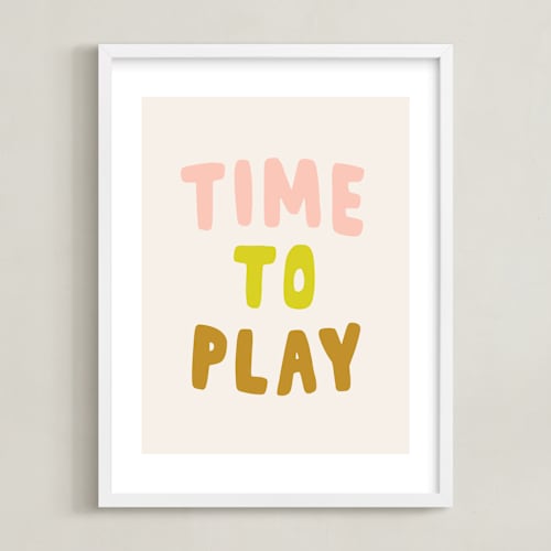 This is a peach kids wall art by Alicia Schultz called time to play