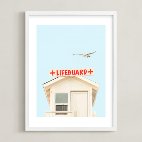 This is a summer blue kids wall art by Lisa Sundin called the lifeguard