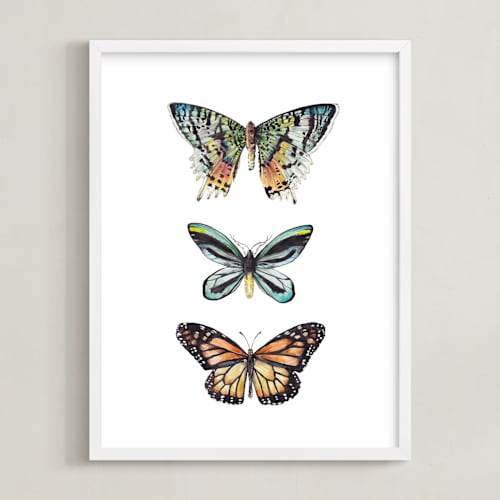 This is a butterfly wing black kids wall art by Lauren Rogoff called butterfly colorful watercolors