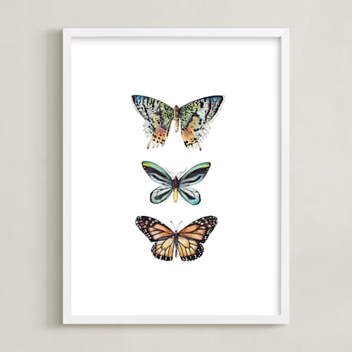 This is a butterfly wing black kids wall art by Lauren Rogoff called butterfly colorful watercolors