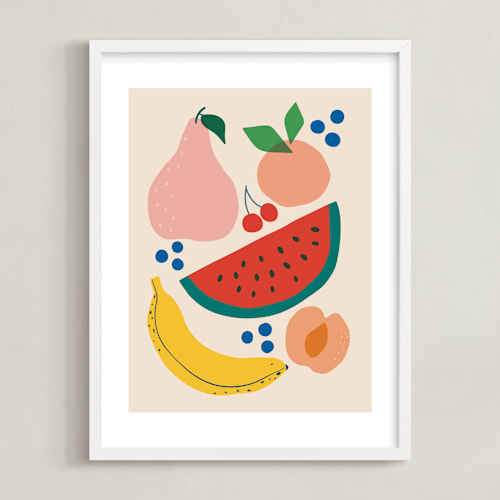 This is a peach kids wall art by Vera Lim called fruit bowl