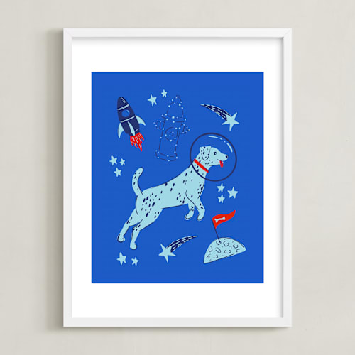 This is a celestial kids wall art by Kristin Mastoras called space pup