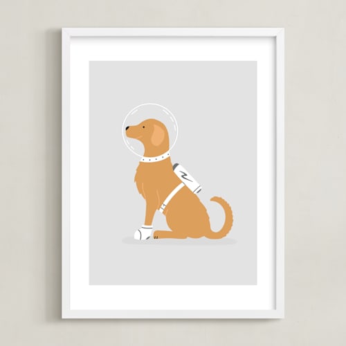 This is a moonscape kids wall art by Ashley Presutti Beasley called astronaut retriever
