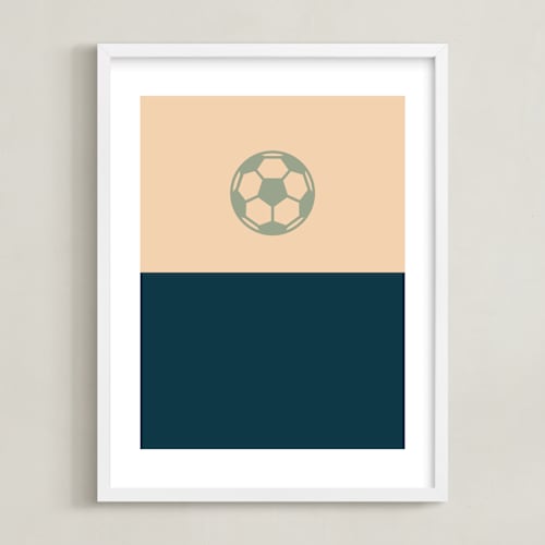 This is a navy kids wall art by pacifica project called 3 season sport | soccer