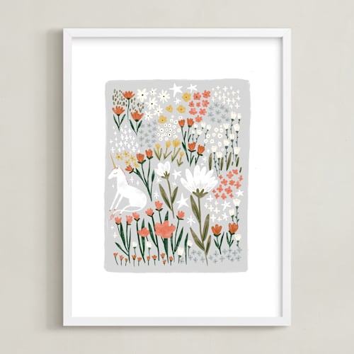 This is a ash kids wall art by Hannah Williams called unicorn garden