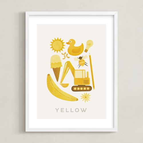 This is a yellow kids wall art by Ana Peake called ten yellow things