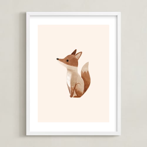 This is a beige kids wall art by Vivian Yiwing called baby fox