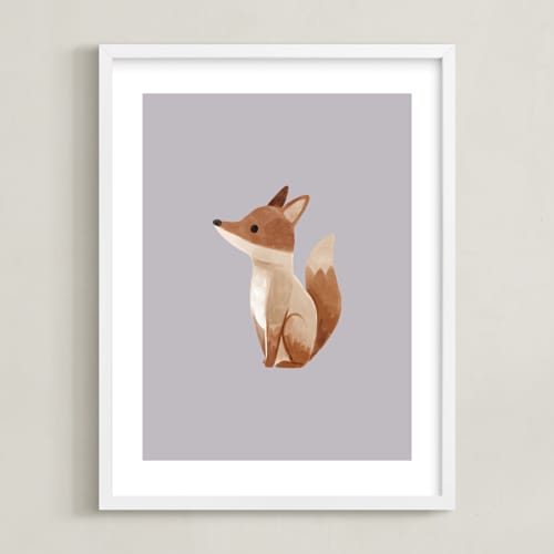 This is a purple kids wall art by Vivian Yiwing called baby fox