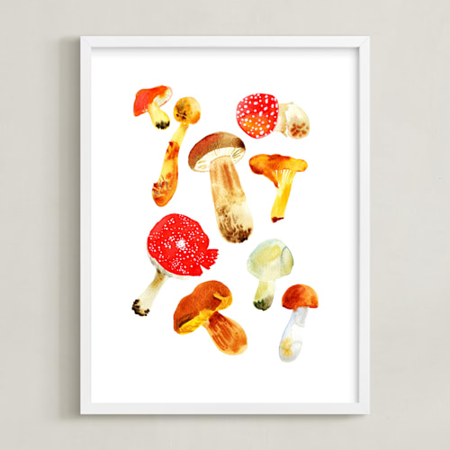 This is a fox orange kids wall art by Alexandra Dzh called forest mushrooms