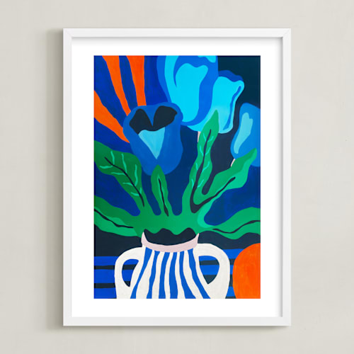 This is a cobalt blue kids wall art by Roochita Chachra called palette of petals