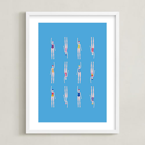 This is a pool blue kids wall art by Nieves Herranz called nadadoras