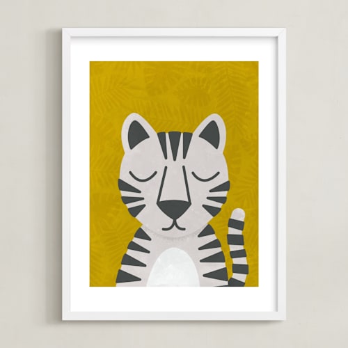 This is a spicy mustard kids wall art by 2birdstone called white bengal tiger