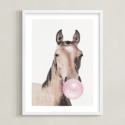 This is a bubblegum pink kids wall art with standard by Maja Cunningham called bubblegum: horse